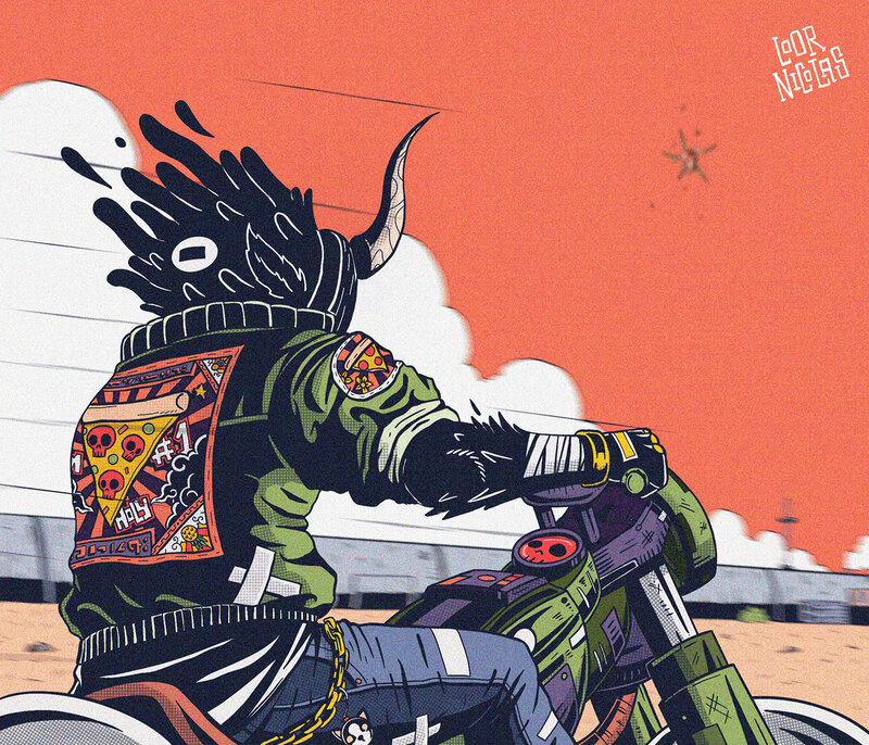 Biker with Horned Helmet