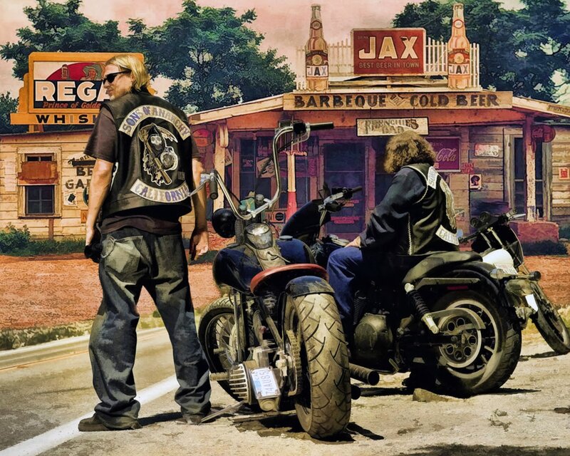 Bikers at a Roadside Stop — Brown