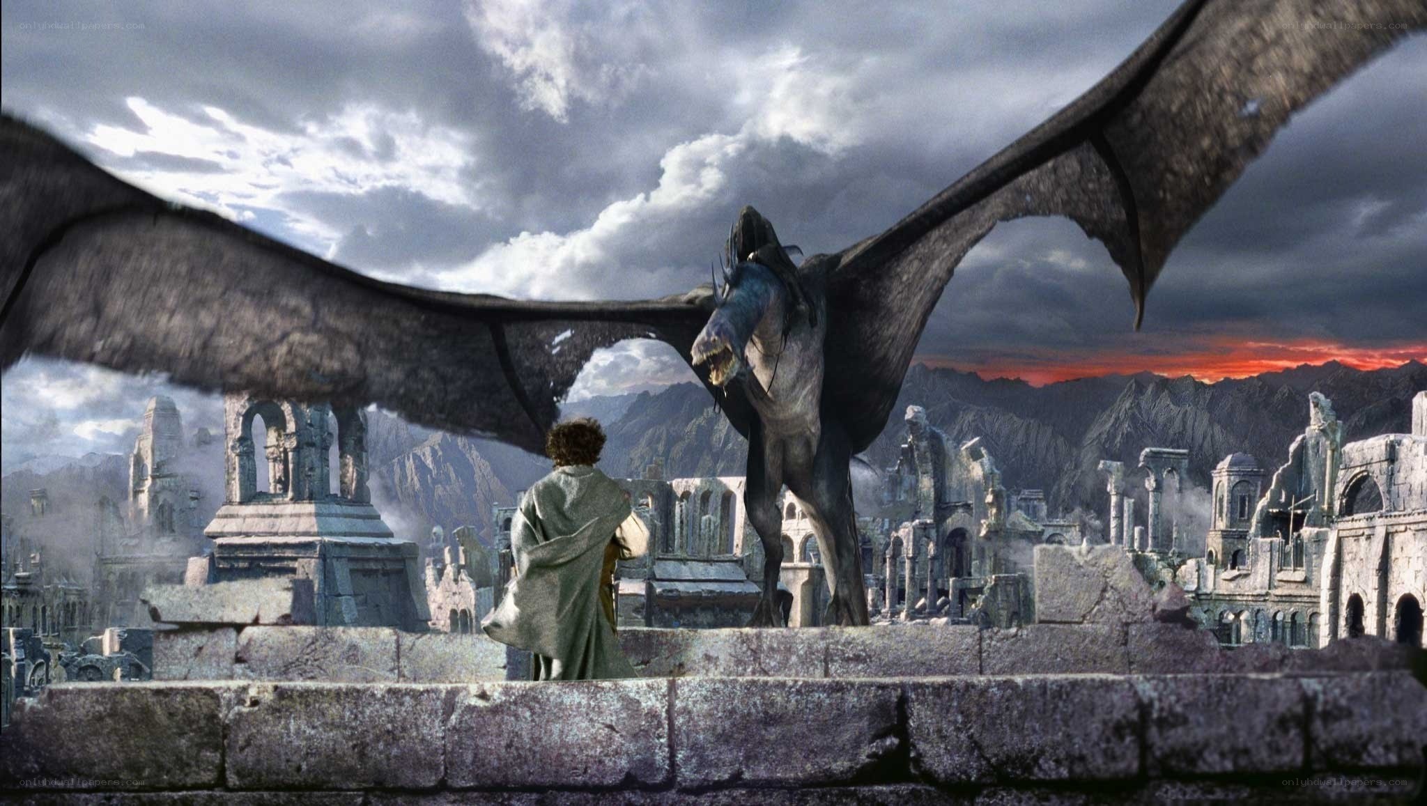 Bilbo and Smaug in ruins