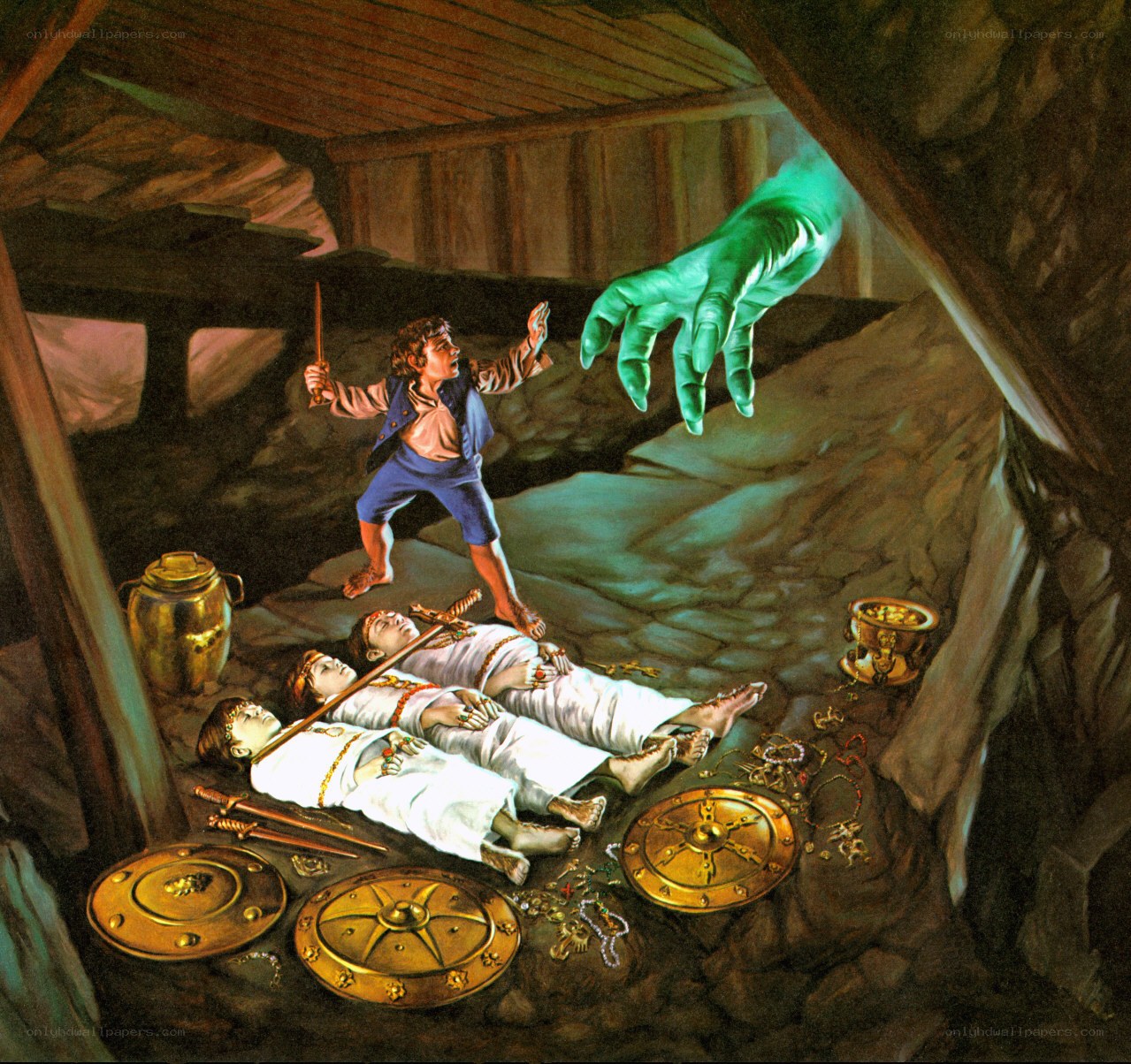 Bilbo confronts the troll's hand