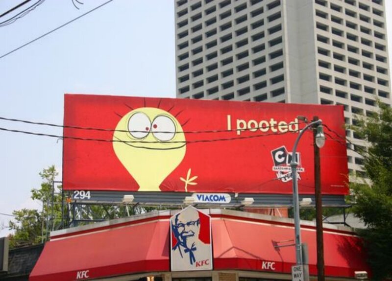 billboard with cartoon character
