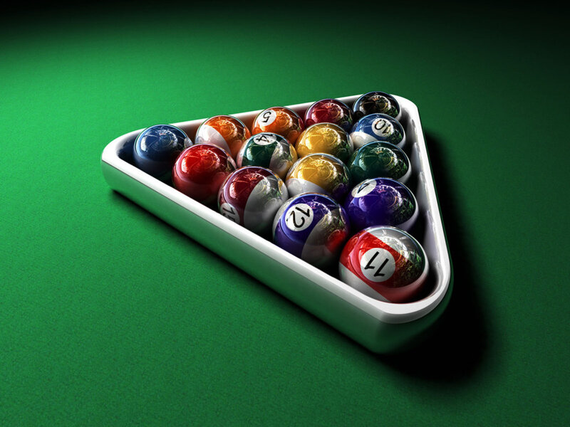 Billiard Balls in Triangle — Green, Neutral, 3d Render, Triangle Rack, Green Felt