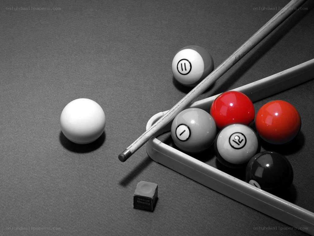 Billiards balls and cue stick