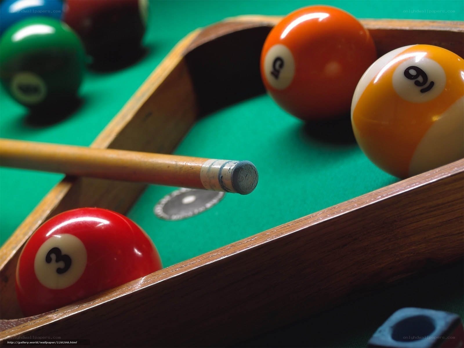 Billiards balls in a rack