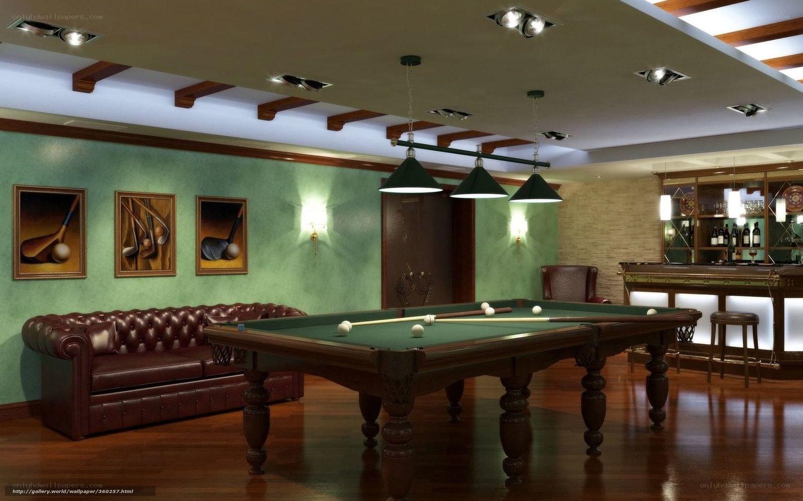 Billiards room with bar