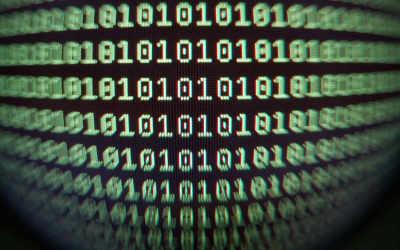 Binary Code on Screen — Green, Technological