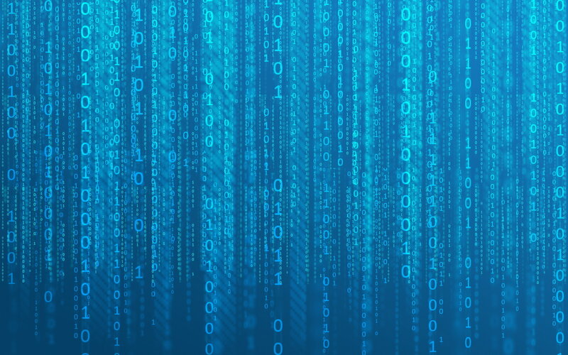 Binary Code Rain — Blue, Technological, Abstract