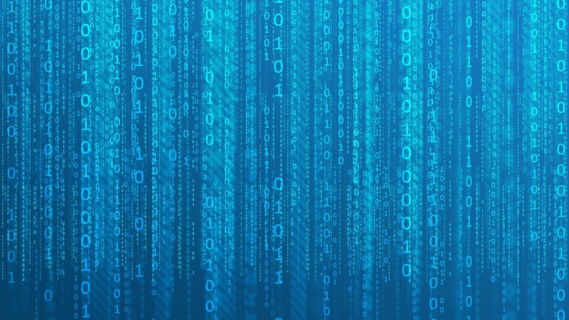 Binary Code Rain — Blue, Technological, Digital Art