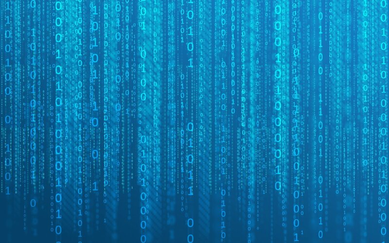Binary Code Rain — Blue, Technological