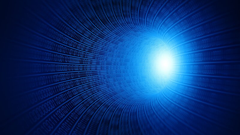 Binary Code Tunnel — Blue, Futuristic