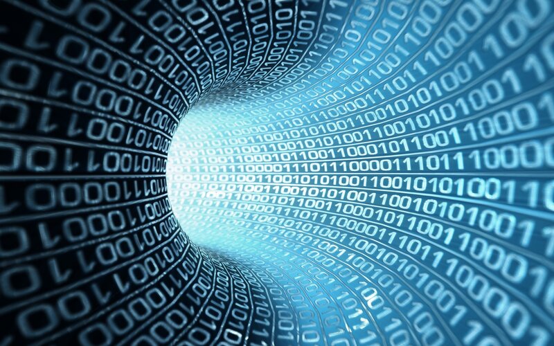 Binary Code Tunnel — Blue, Technological, Digital Art, Digital Data, Light, Black