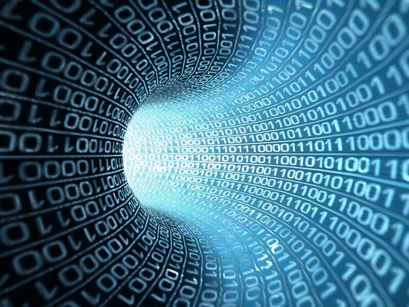 Binary Code Tunnel — Blue, Technological, Digital Art, Digital