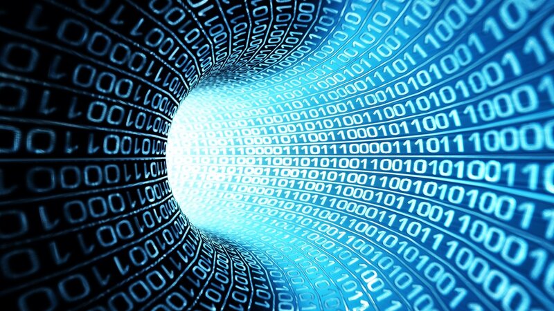 Binary Code Tunnel — Blue, Technological, Digital Art