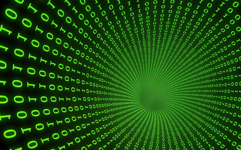 Binary Code Tunnel — Green, Technological, Abstract