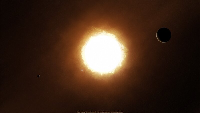 Binary Star System — Black, Dramatic, Digital Art