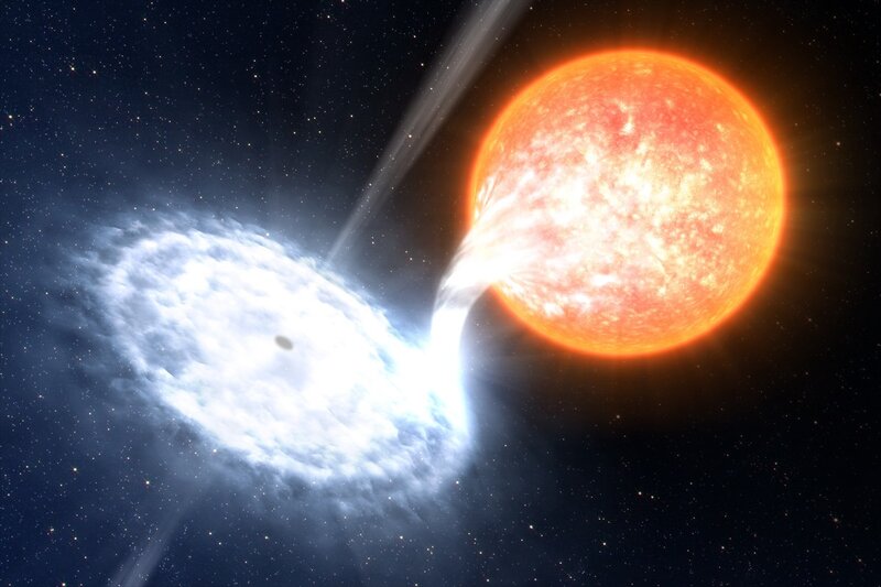Binary Star System — Orange, Dramatic, Digital Art, Accretion Disk