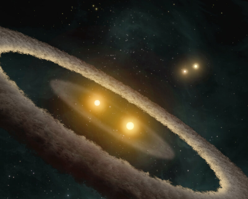 Binary star system with debris disk