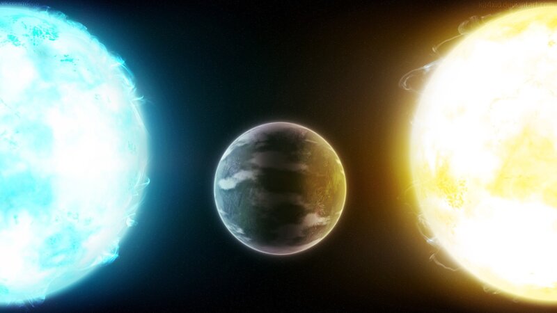 Binary star system with planet