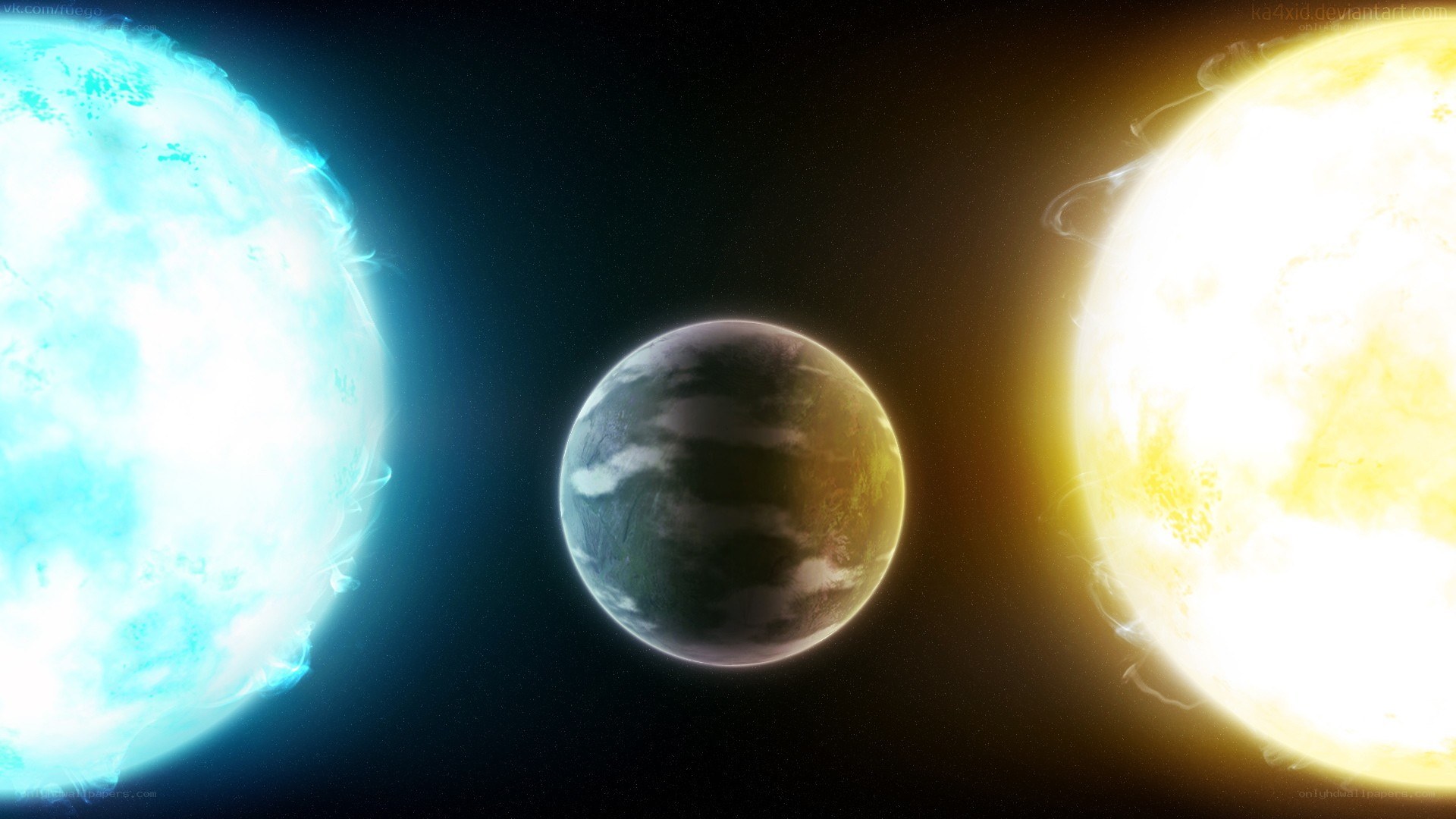 Binary star system with planet