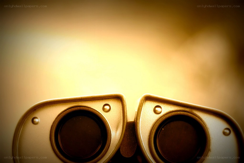 binoculars against golden light