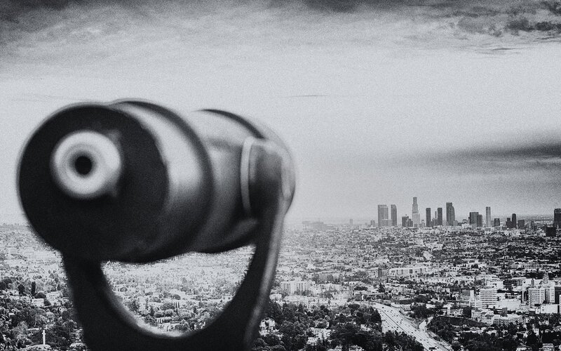 Binoculars view of city skyline