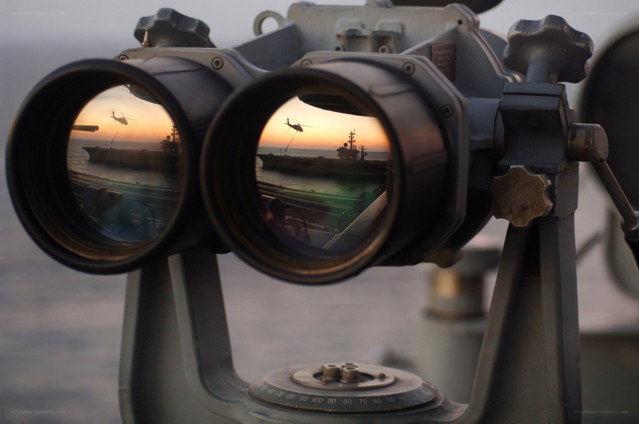 Binoculars view of naval operations