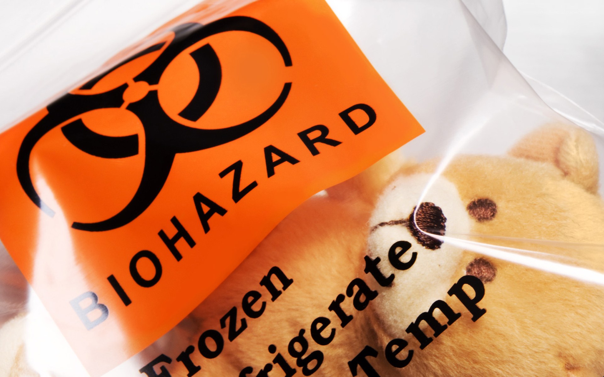 Biohazard bag with stuffed animal