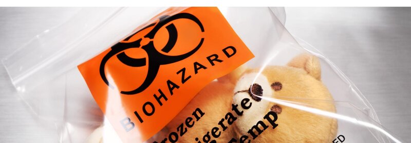 Biohazard-labeled stuffed bear
