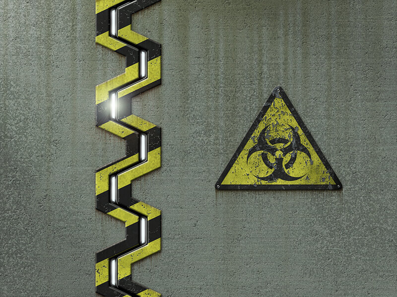 Biohazard Sign on Wall — Yellow, Dramatic, Digital Art, Warning Sign