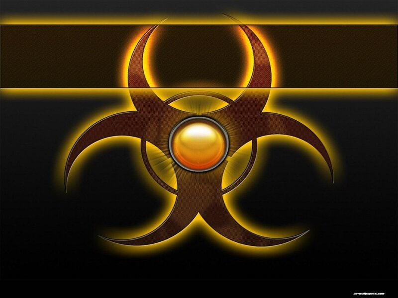 Biohazard Symbol — Black, Dramatic, Digital Art, Glowing Light, Metallic Texture
