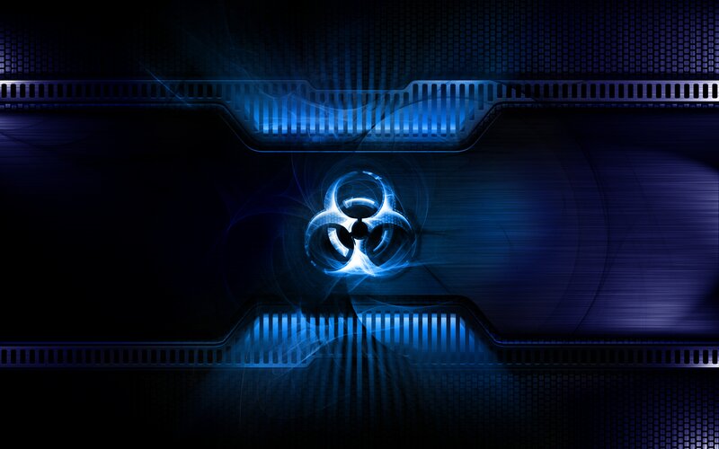 Biohazard Symbol — Blue, Dark, Digital Art