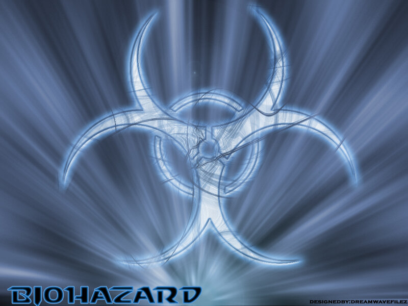 Biohazard Symbol — Blue, Dramatic, Digital Art, Radiating Light