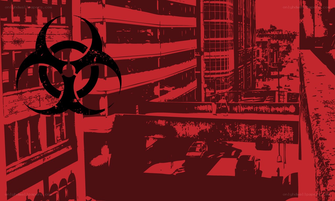 Biohazard symbol in city