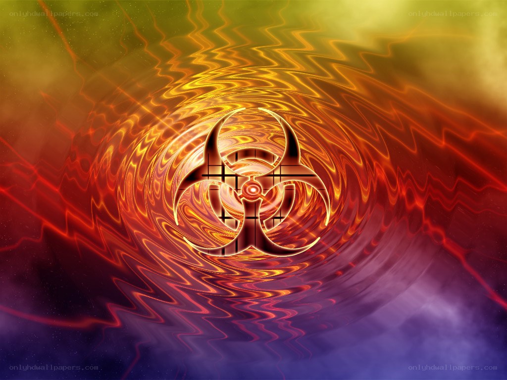 Biohazard symbol in fiery vortex