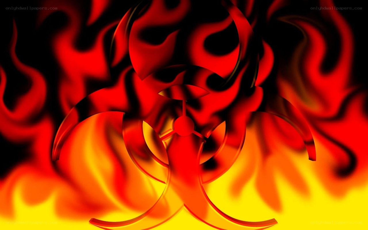 Biohazard symbol in flames