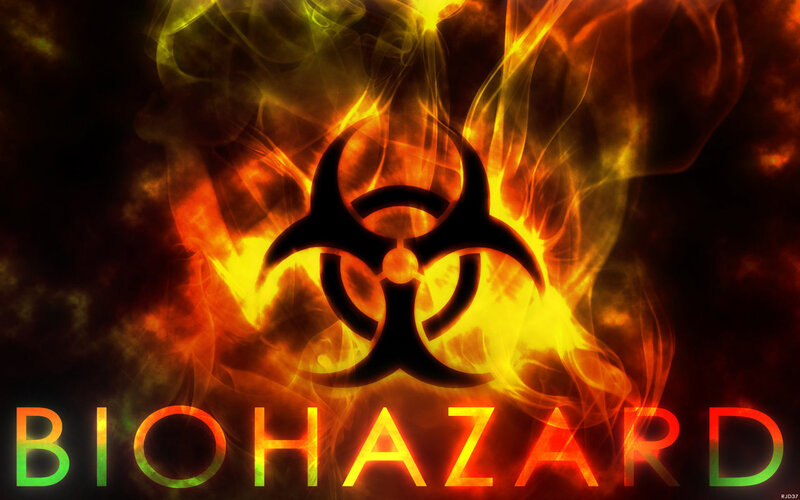 Biohazard symbol in flames