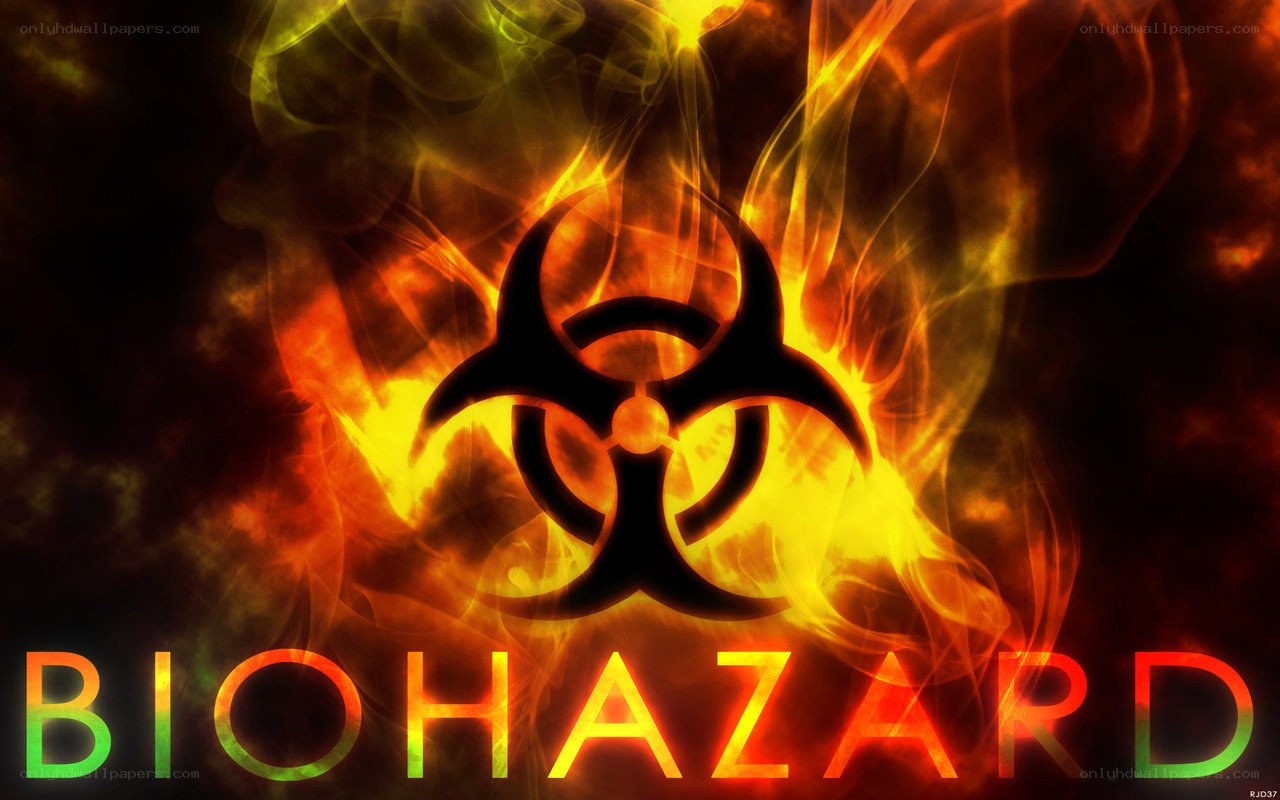 Biohazard symbol in flames
