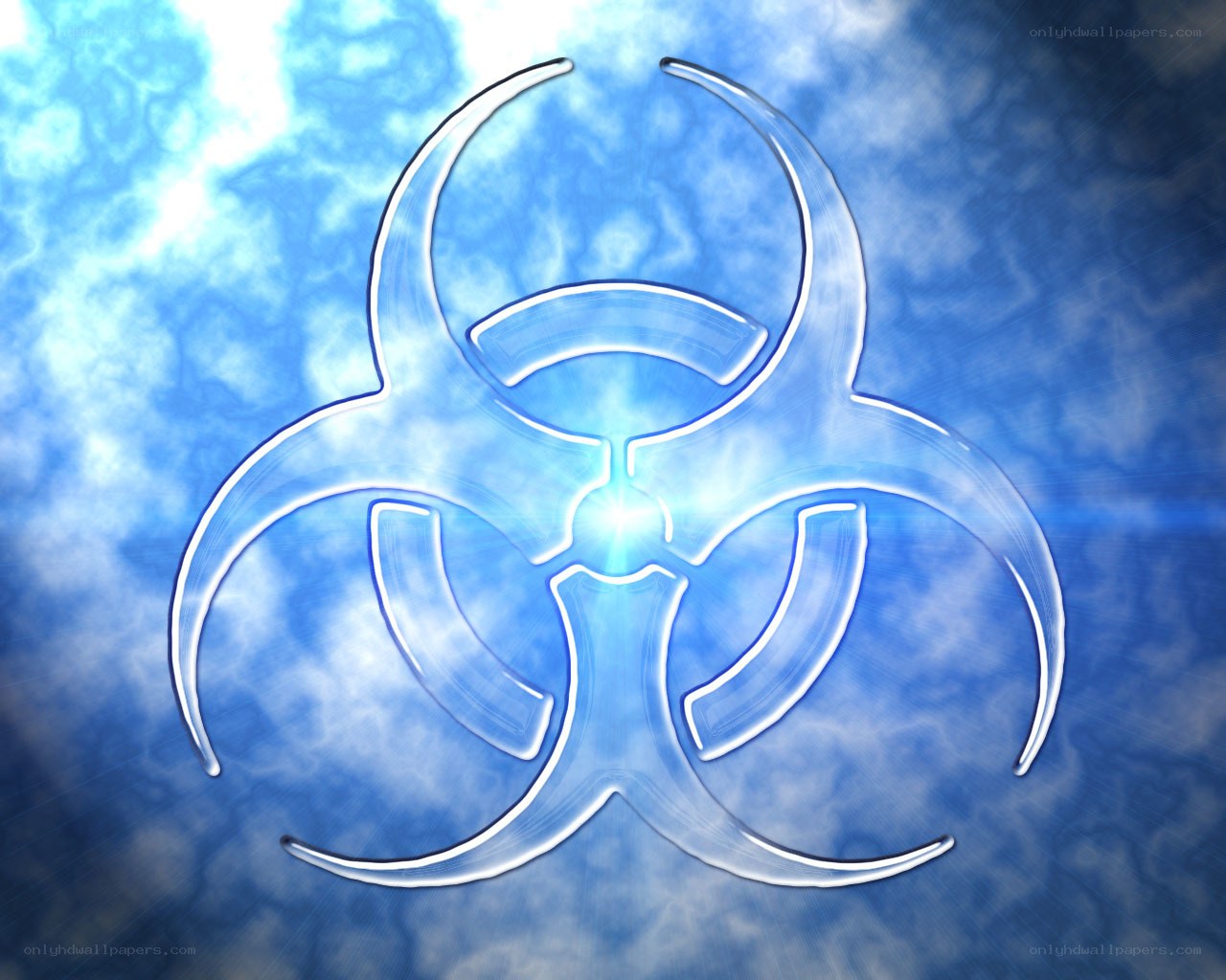 Biohazard symbol on blue background
