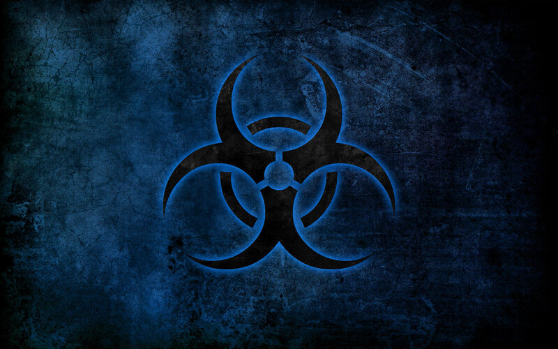 Biohazard symbol on blue background