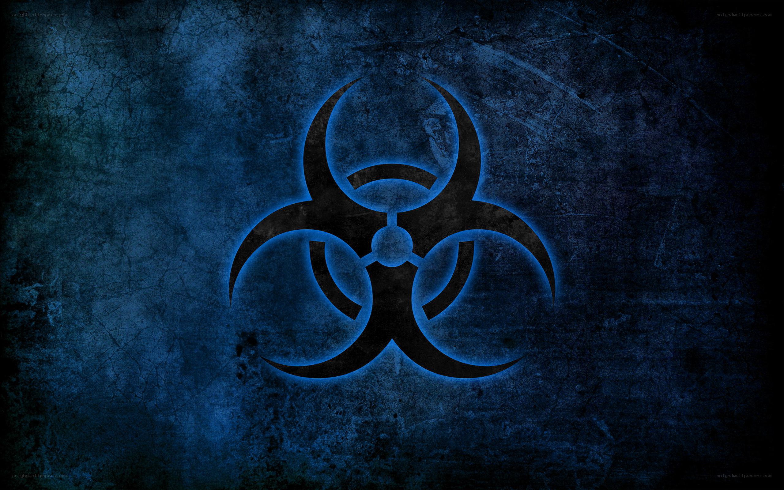 Biohazard symbol on blue background