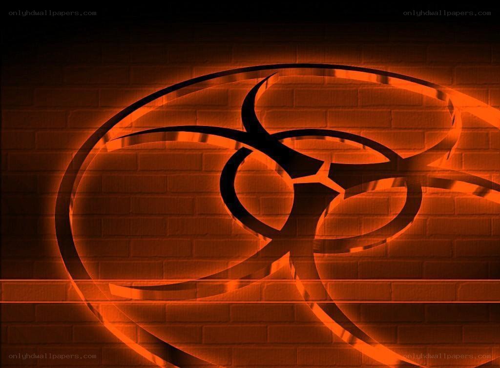 Biohazard symbol on brick wall