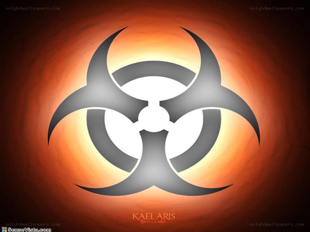 Biohazard symbol on fiery background
