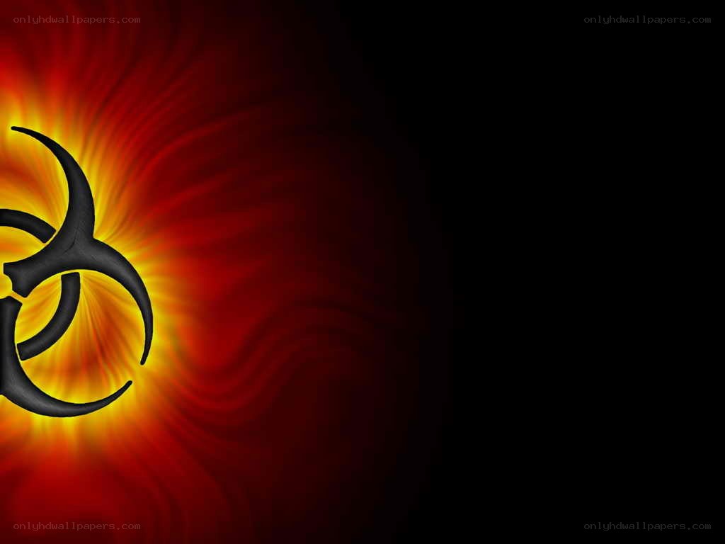 Biohazard symbol on fiery background