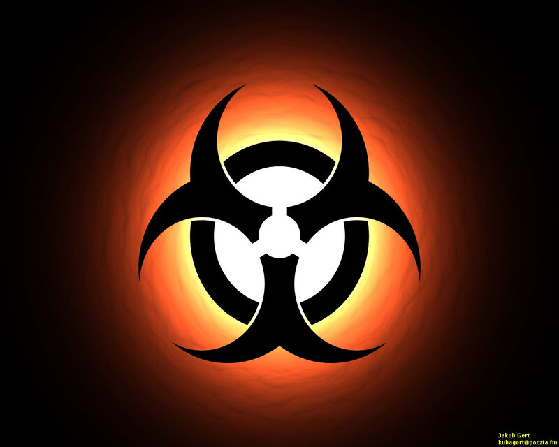 Biohazard symbol on fiery background