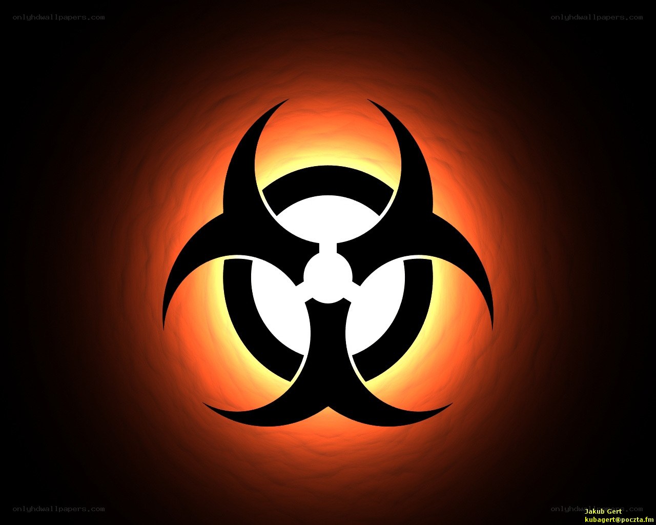 Biohazard symbol on fiery background