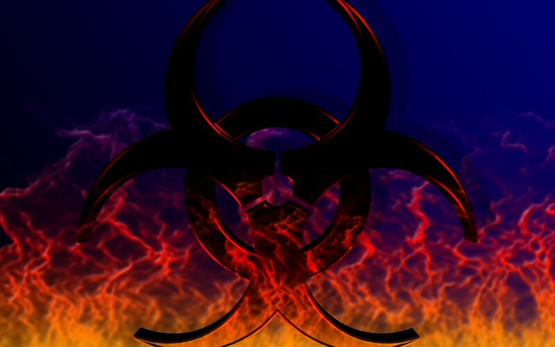 Biohazard symbol on fire