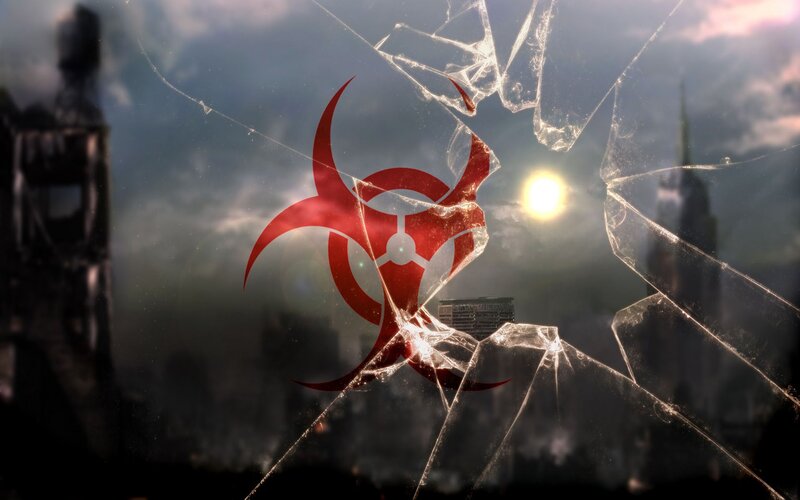 Biohazard Symbol on Glass — Red, Dramatic