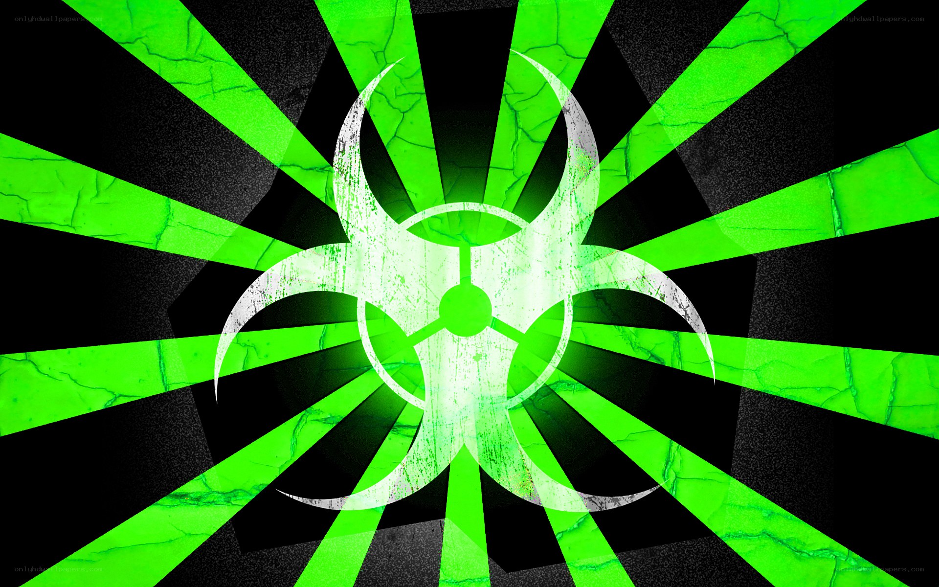 Biohazard symbol on green background