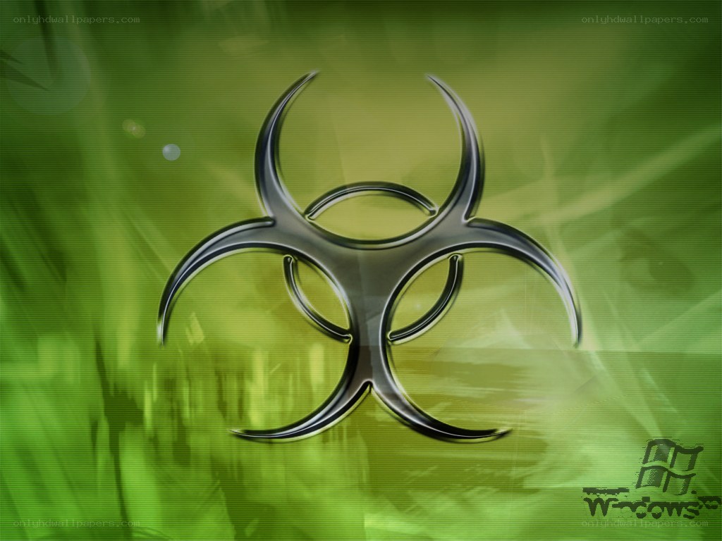 Biohazard symbol on green background