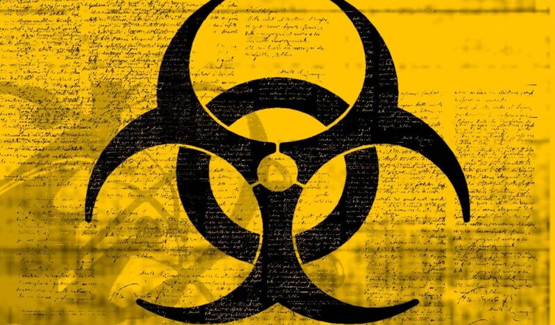 Biohazard symbol on manuscript